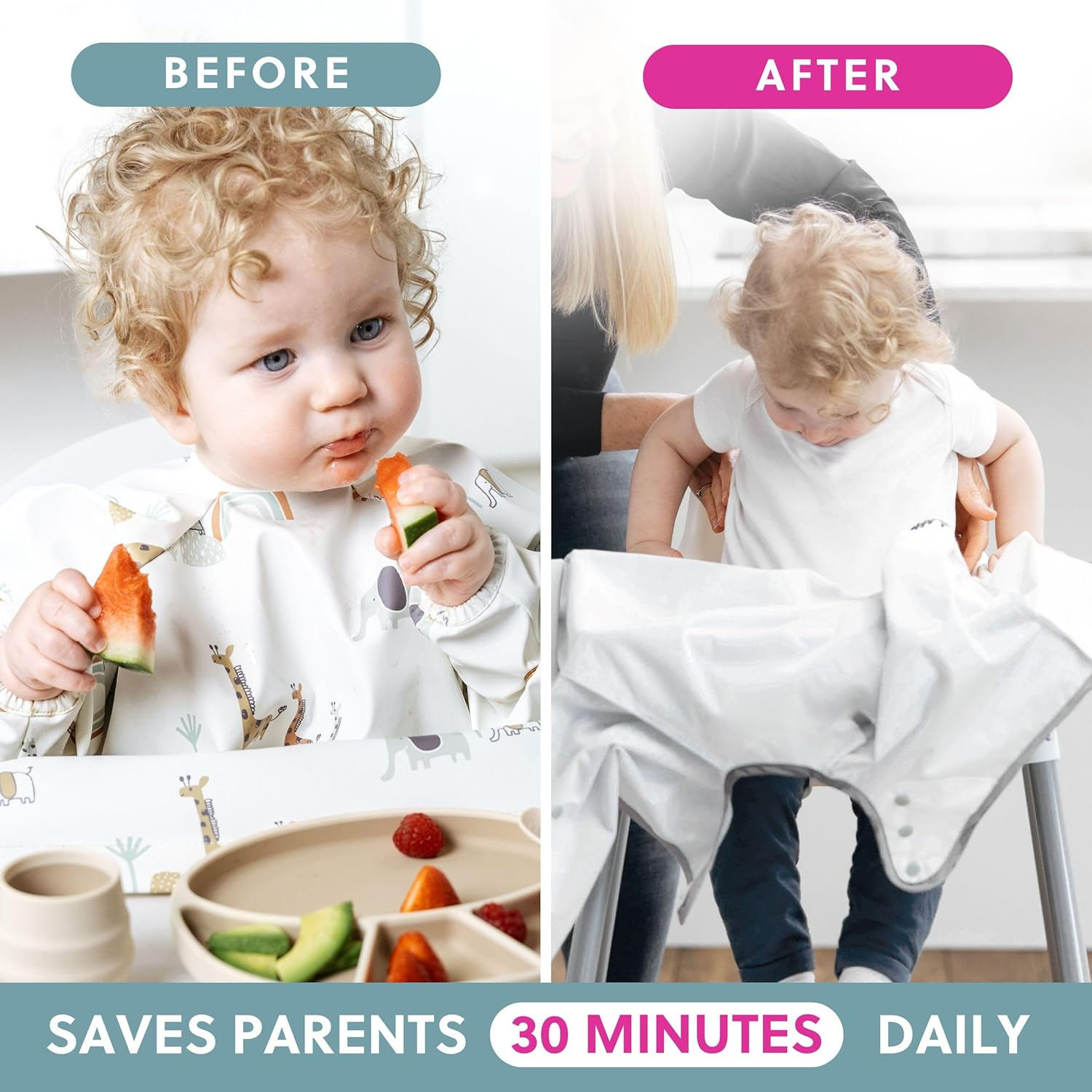 Bibado Baby Bibs with Sleeves - Toddler and Baby Led Weaning Bib - 6-36 Months, Attaches to Highchairs, Strollers, Tables image number 4