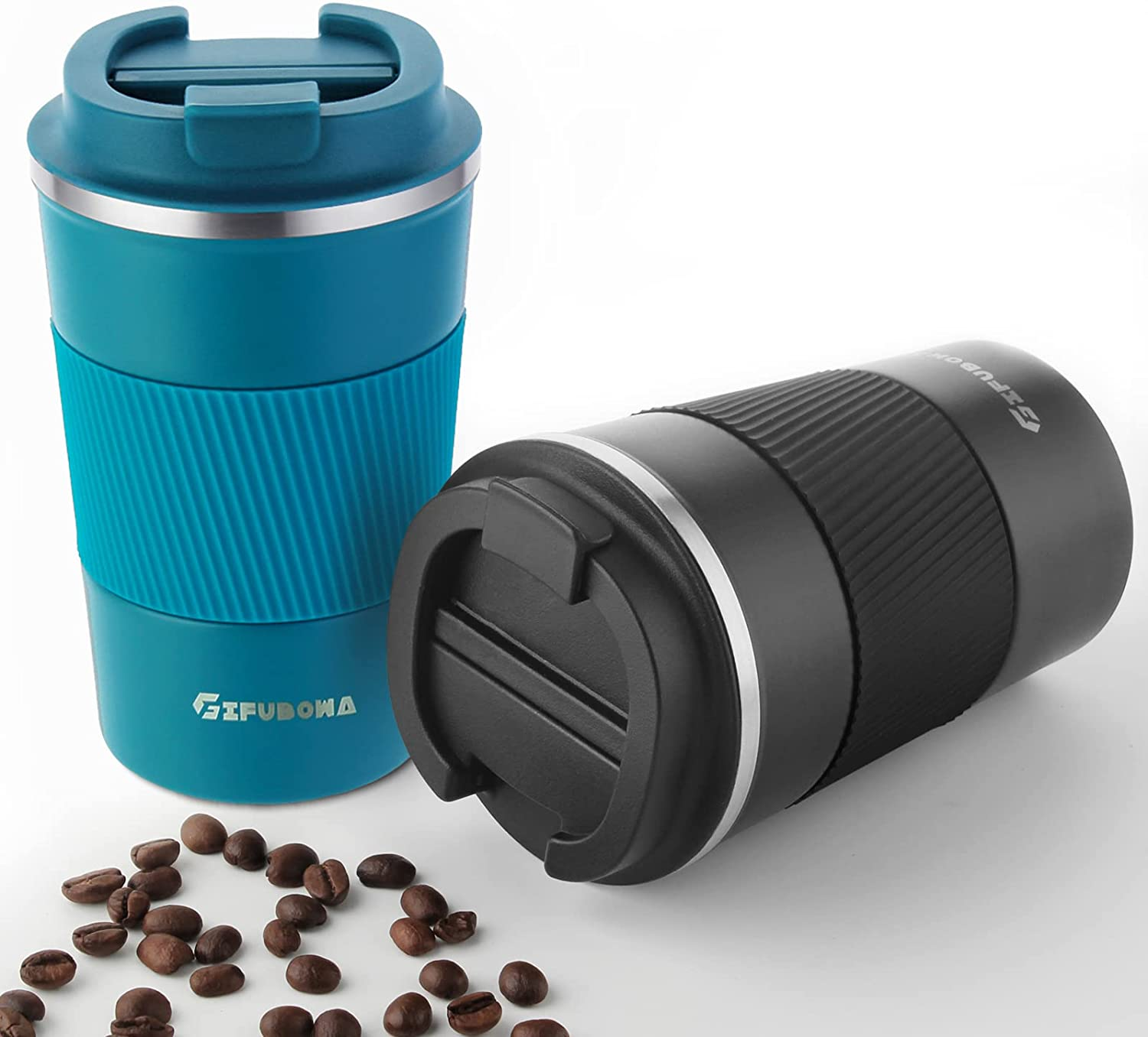Hot Cold Travel Mug 13Oz Stainless Steel Insulated Tumbler Cup with Flip Lid Blue
