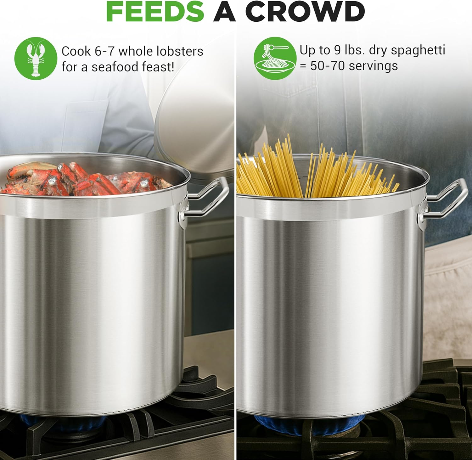 Stainless Steel Cookware Stockpot, 35 Quart Heavy Duty Induction Soup Pot with Stainless Steel Lid and Strong Riveted Handles, Even Heat Distribution, Compatible with Most Cooktops image number 1