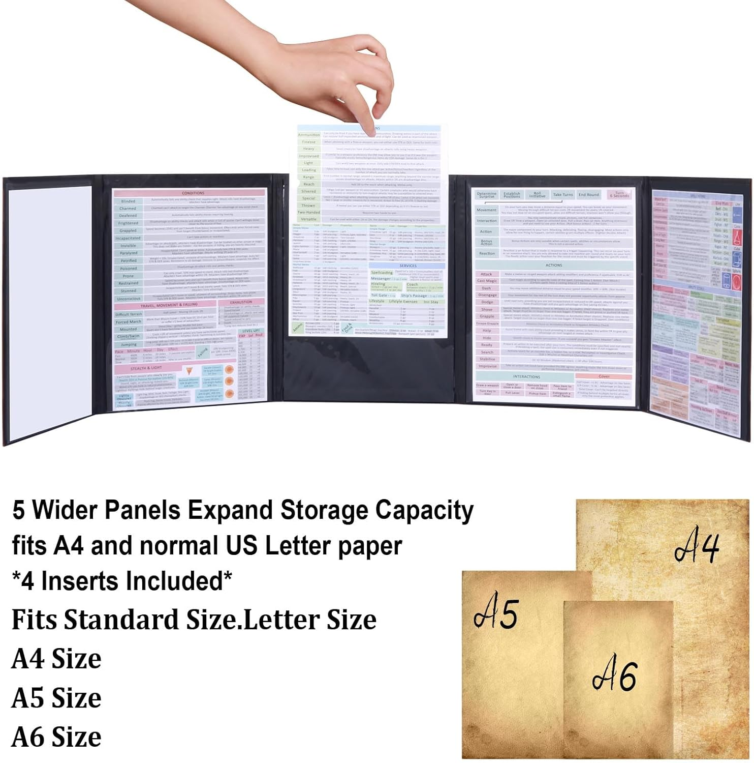 Famard DND DM Screen 5E with 5 Panels, 3D Embossed Faux Leather Dungeon Master Screen with Clear GM Pockets, Dungeons and Dragons Accessories for DND Lovers image number 2