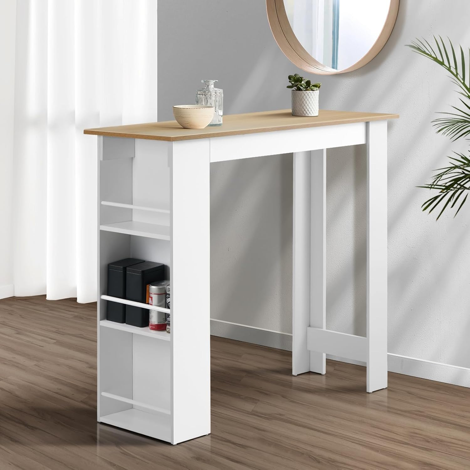 Oikiture Dining Table Wooden Bar Table with Storage 102 X 50 X 103.5Cm image number 5