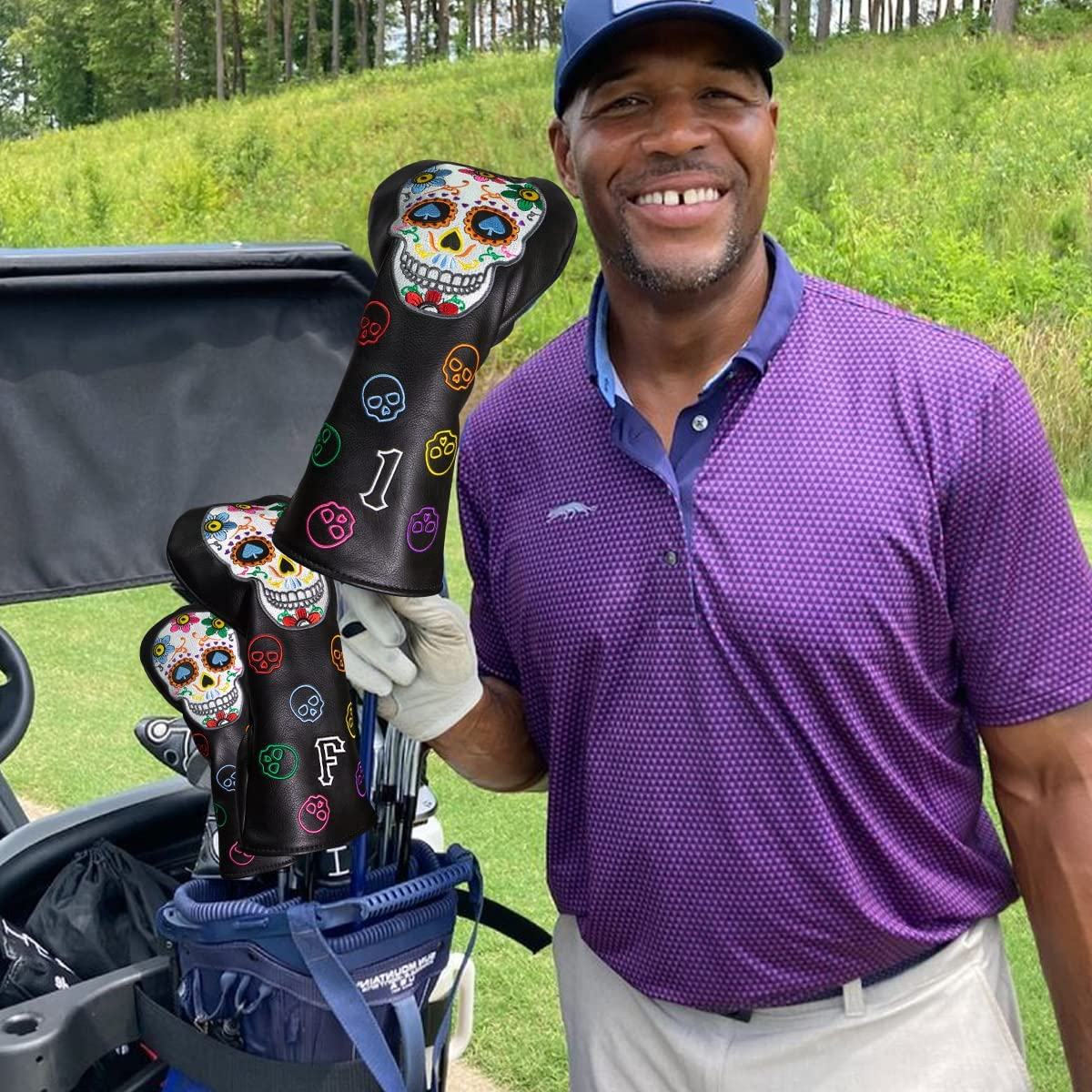 Montela Golf Club Covers,Colorful Skeleton Putter Cover Driver Covers Fairway Wood Headcover Hybrid Cover Leather Blade Putter Headcover Mallet for Brand image number 3