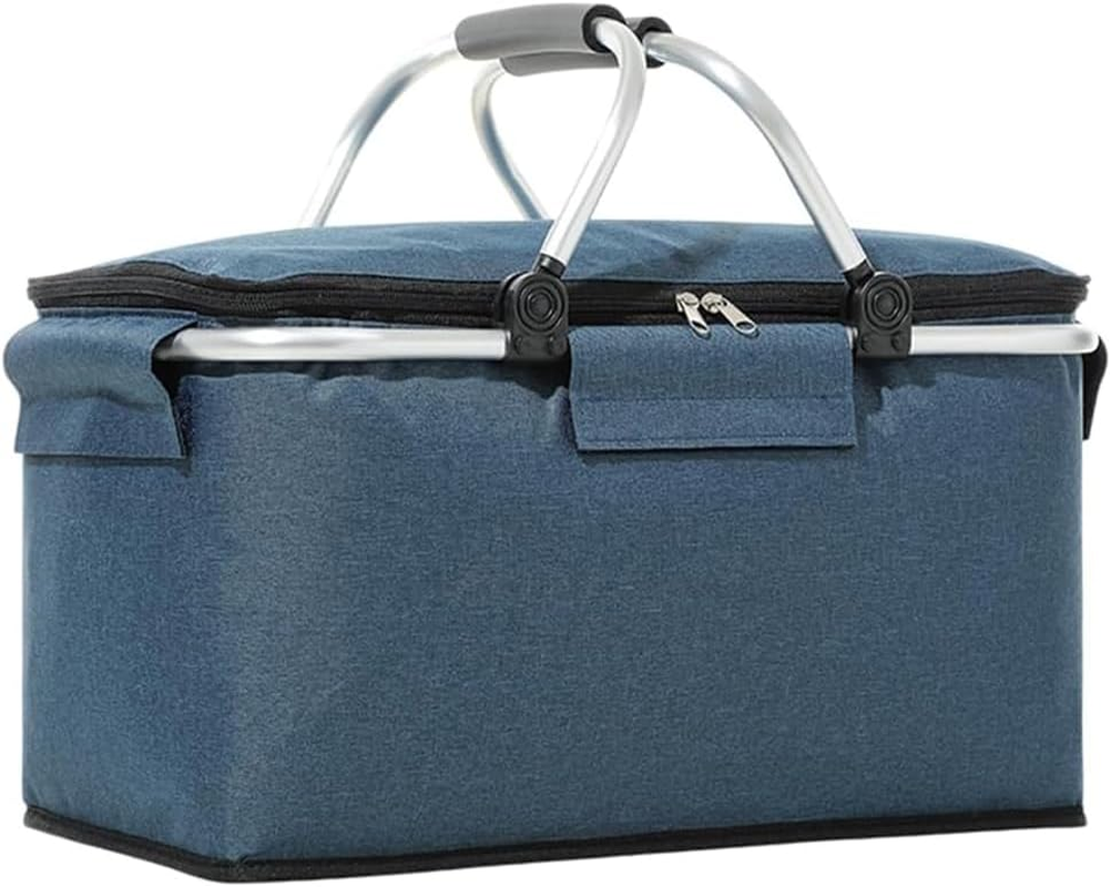 Insulated Picnic Basket Collapsible Picnic Basket with Lid Leak-Proof Cooler Bag for Picnic,Food Delivery,Take Outs,Market Shopping,Travel, Blue image number 5
