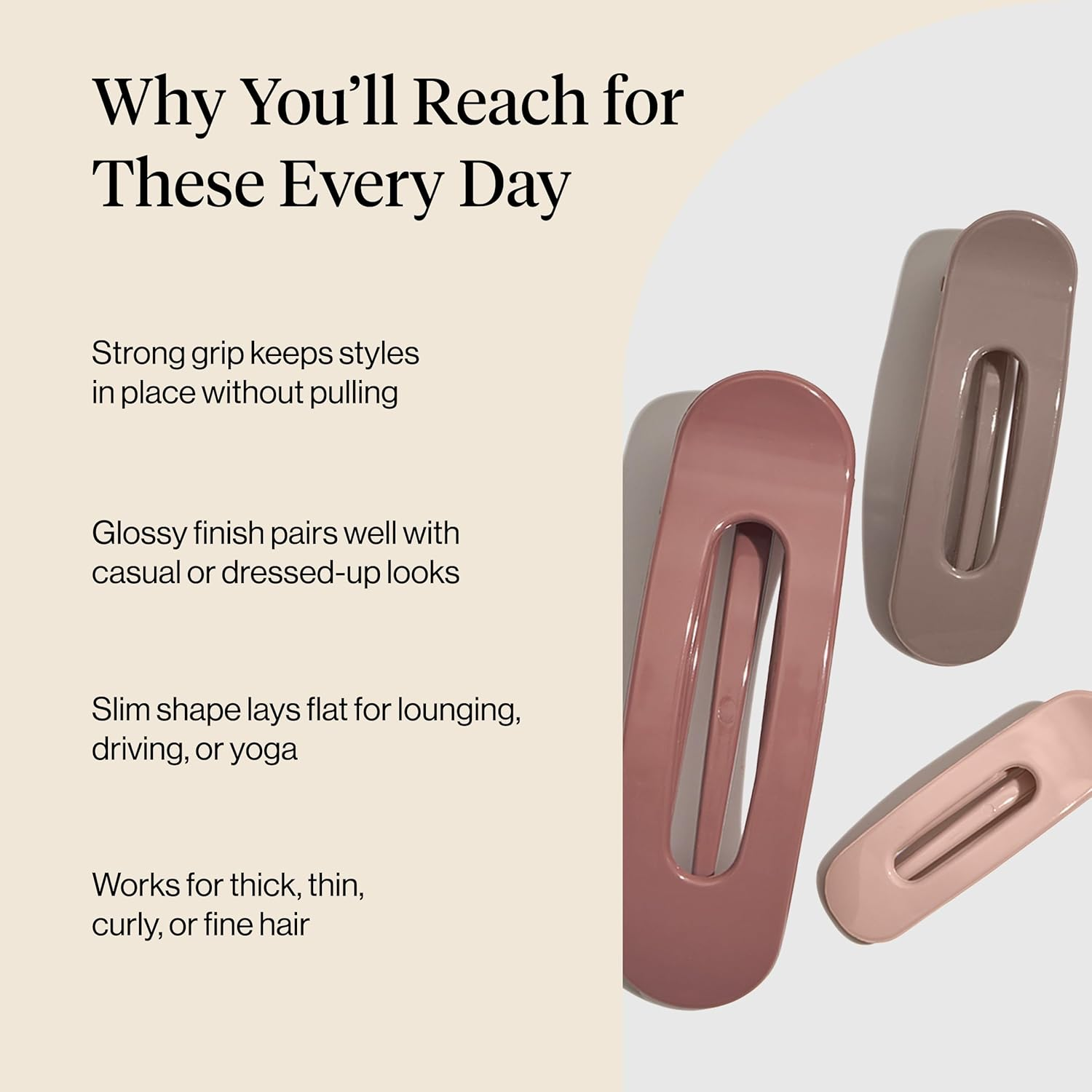 Kitsch 3Pc (Terracotta) Flat Hair Clips for Women, Recycled Lay Flat Claw Clips for Thick Hair, Flat Hair Claw Clips,Flat Claw Clips for Thin Hair, Flat Clips for Hair, Hair Accessories for Girls image number 6