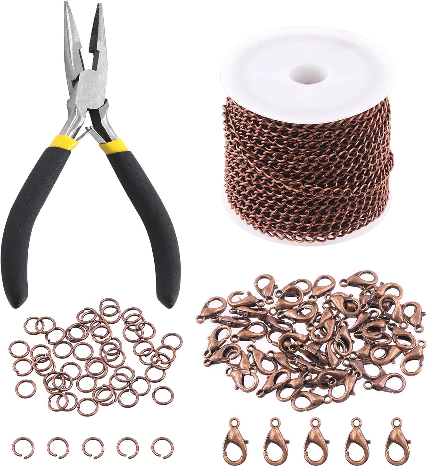 Keadic 102Pcs 30 Feet Jewelry Making Chains Kit W 3Mm Metal Necklace Twisted Links Chain, Lobster Clasps, Open Jump Rings and Jewelry Pliers for Bracelet Earring Anklet DIY (Gun-Metal)