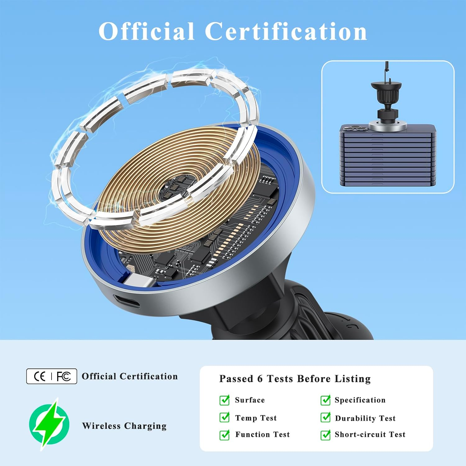 Leonids Wireless Car Charger for Iphone 16 15 14 13 Pro Max, 15W Magnetic Wireless Fast Charging with Air Vent Mount & Dashboard Mount & Car Charger Adapter for Magsafe Car Mount Charger image number 3