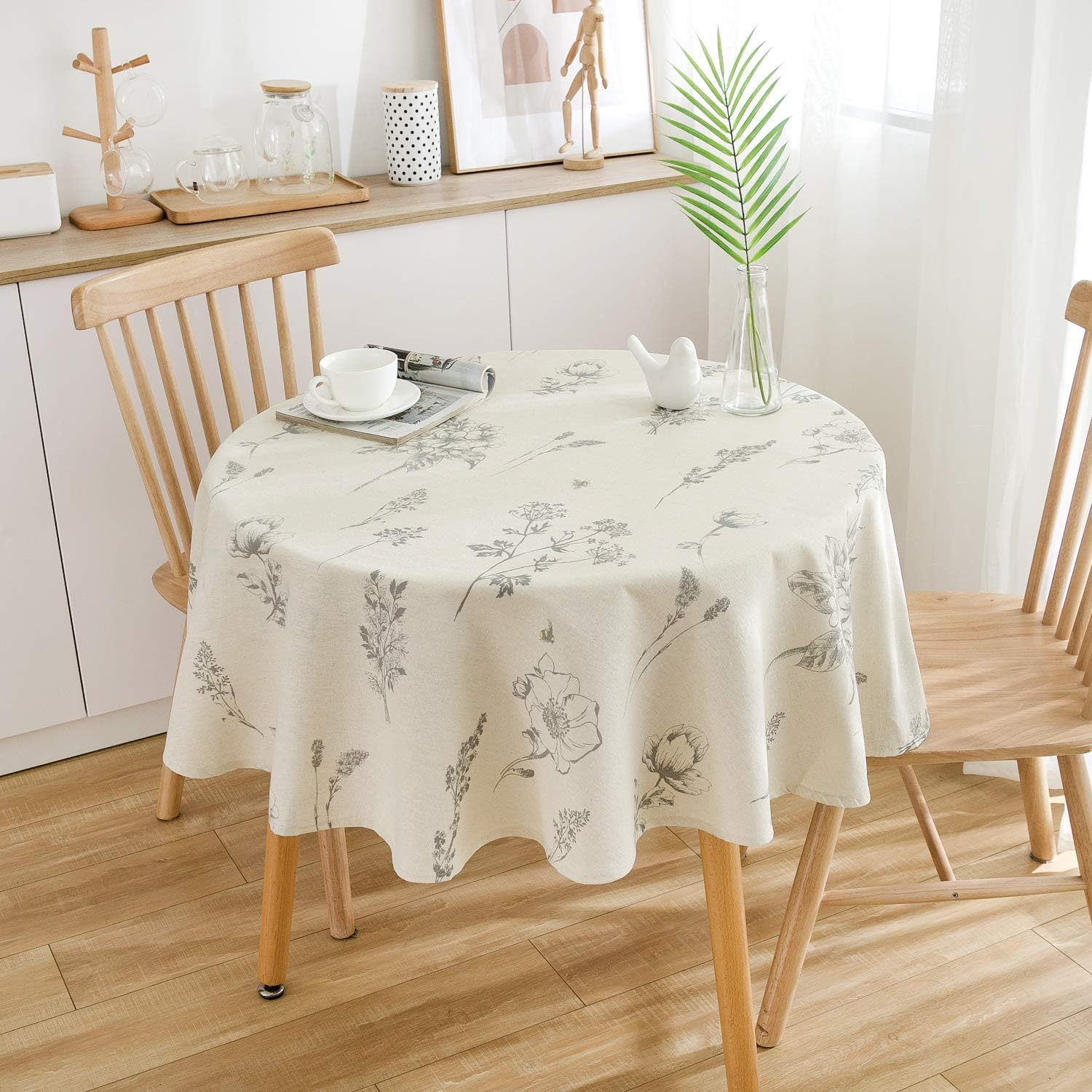 Colorbird Fern Print round Tablecloth Cotton Linen Natural Botanical Decorative Table Cover for Kitchen Dining Room Farmhouse Picnic Indoor Outdoor Use (Round, 60 Inch, Linen) image number 3