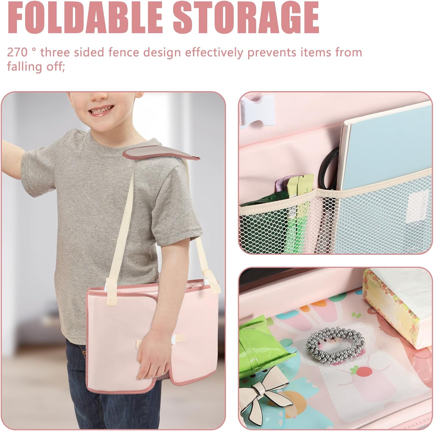 Kids Travel Tray Car Organizer, Waterproof Car Seat Table Tray for Kids, Toddler Car Seat Activity Table Tray,Portable Multifunction Car Lap Tray Backseat Tray for Airplane Drawing Watching TV image number 5