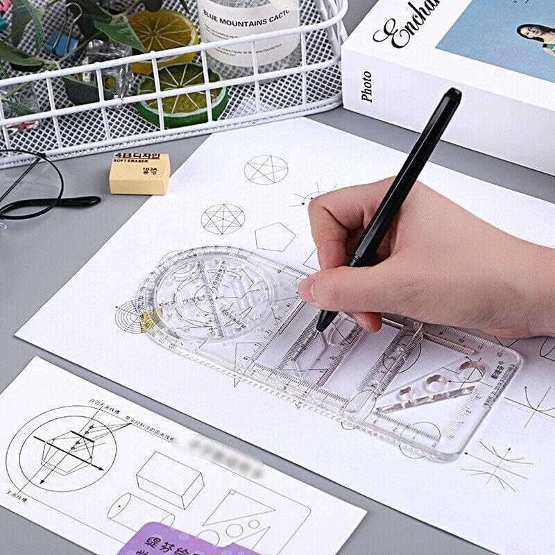 Multifunctional Geometric Ruler Student Mathematics Drawing Tools School Office, Clear Scale, Stable Drawing Tool, Ideal for School, Office, and Art Design, Enhances Manual Skills - Clear-Primary School image number 4