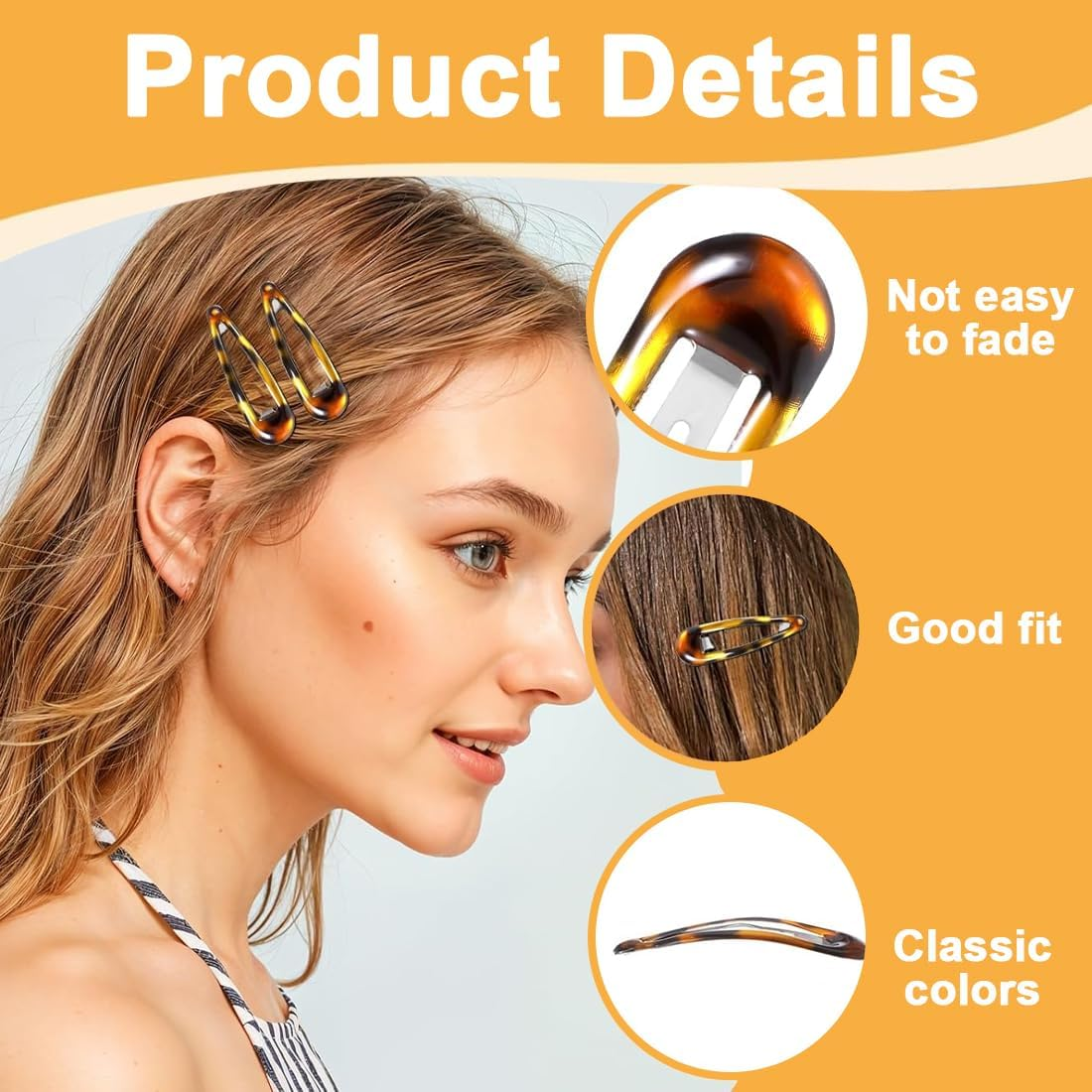 WUSJCOF Pack of 20 Women'S Thin Hair Clips, Metal Hair Clips, Non-Slip Hair Clips, French Tortoiseshell Look, Double Handle Snap