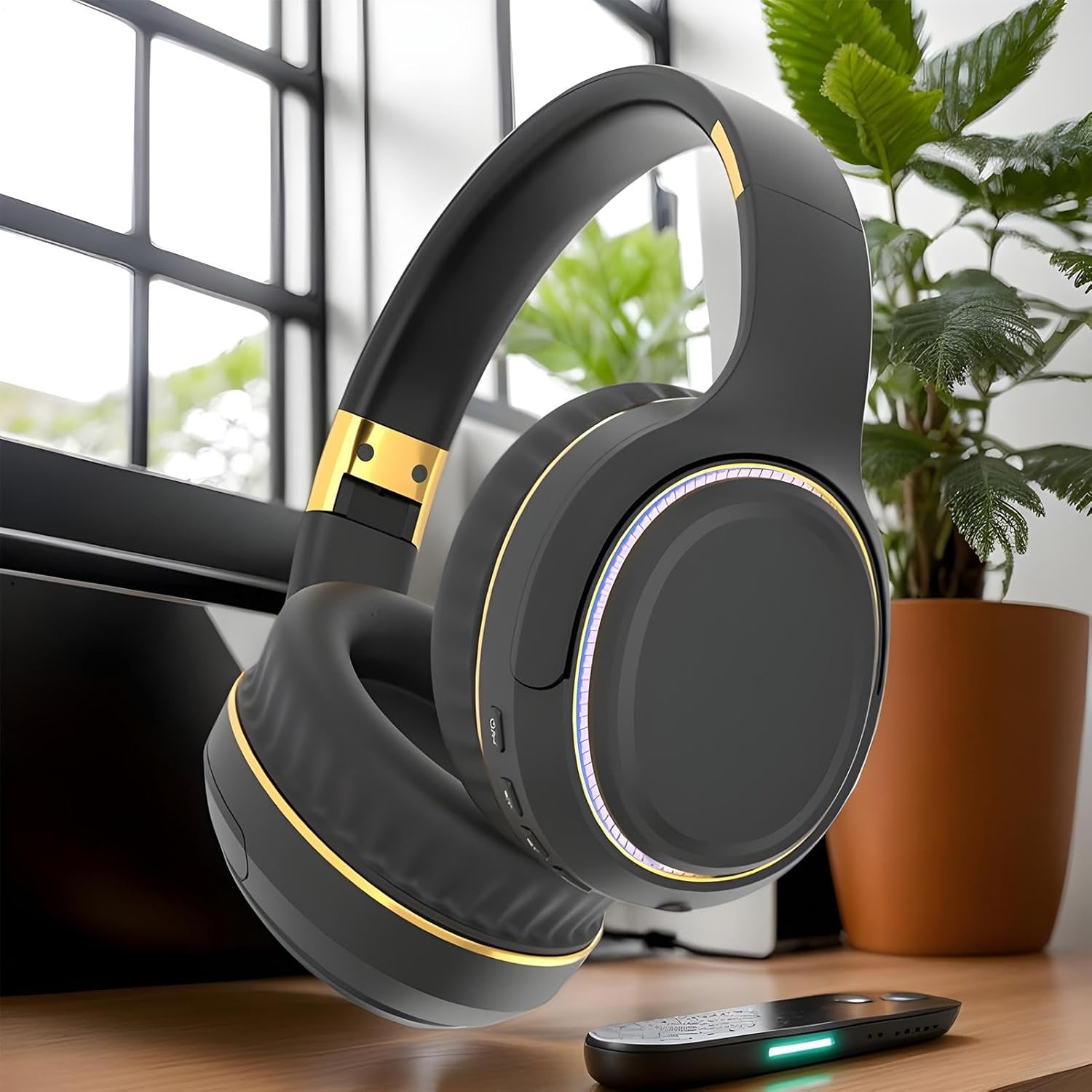 Noise Cancelling Headphones | Multipurpose Wireless Earphone | Foldable Stereo Bass Headphones with Breathing Light for Gameplay Commuting Sleeping Concert Workout Lawn Mowing image number 4