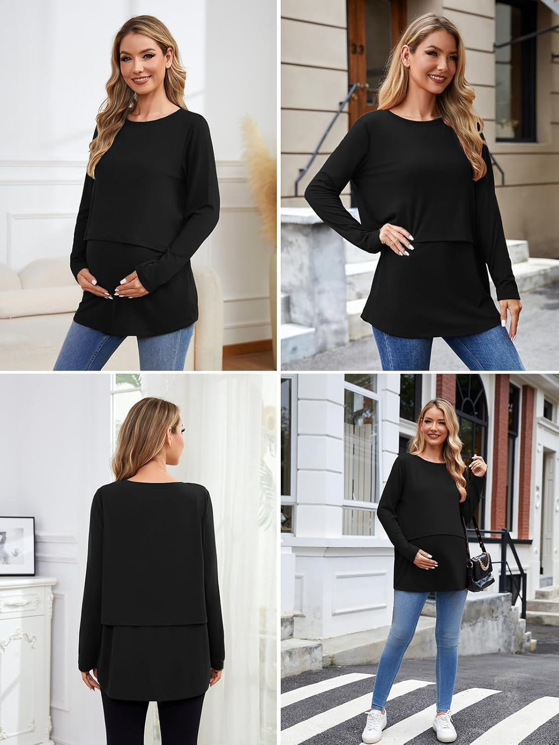 Ecavus Women'S 3Pack Maternity Nursing Shirts Long Sleeve Double Layer Breastfeeding Shirts Comfy Pregnancy Clothes image number 2