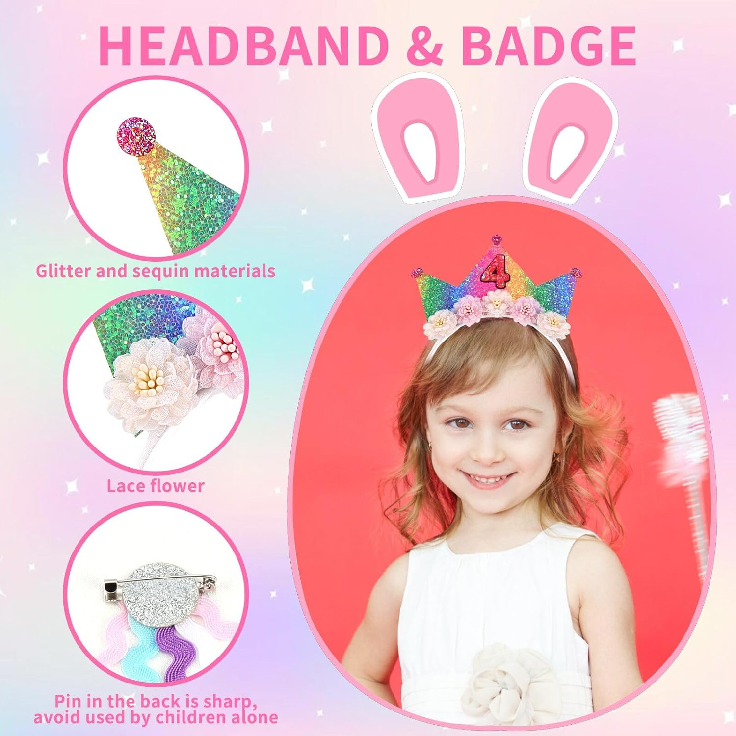 Vovii - Birthday Headband（Ba0216 - Rainbow(5Th) image number 3