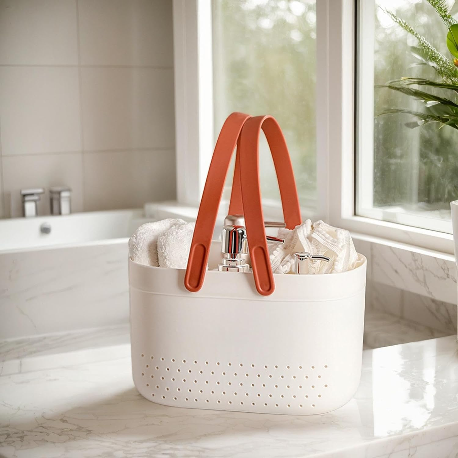 Toiletry Basket | Large Capacity Bath Container,Shower Storage Basket with Handles, Box Organizer Bin for Bathroom, Kitchen, College Dorm image number 2