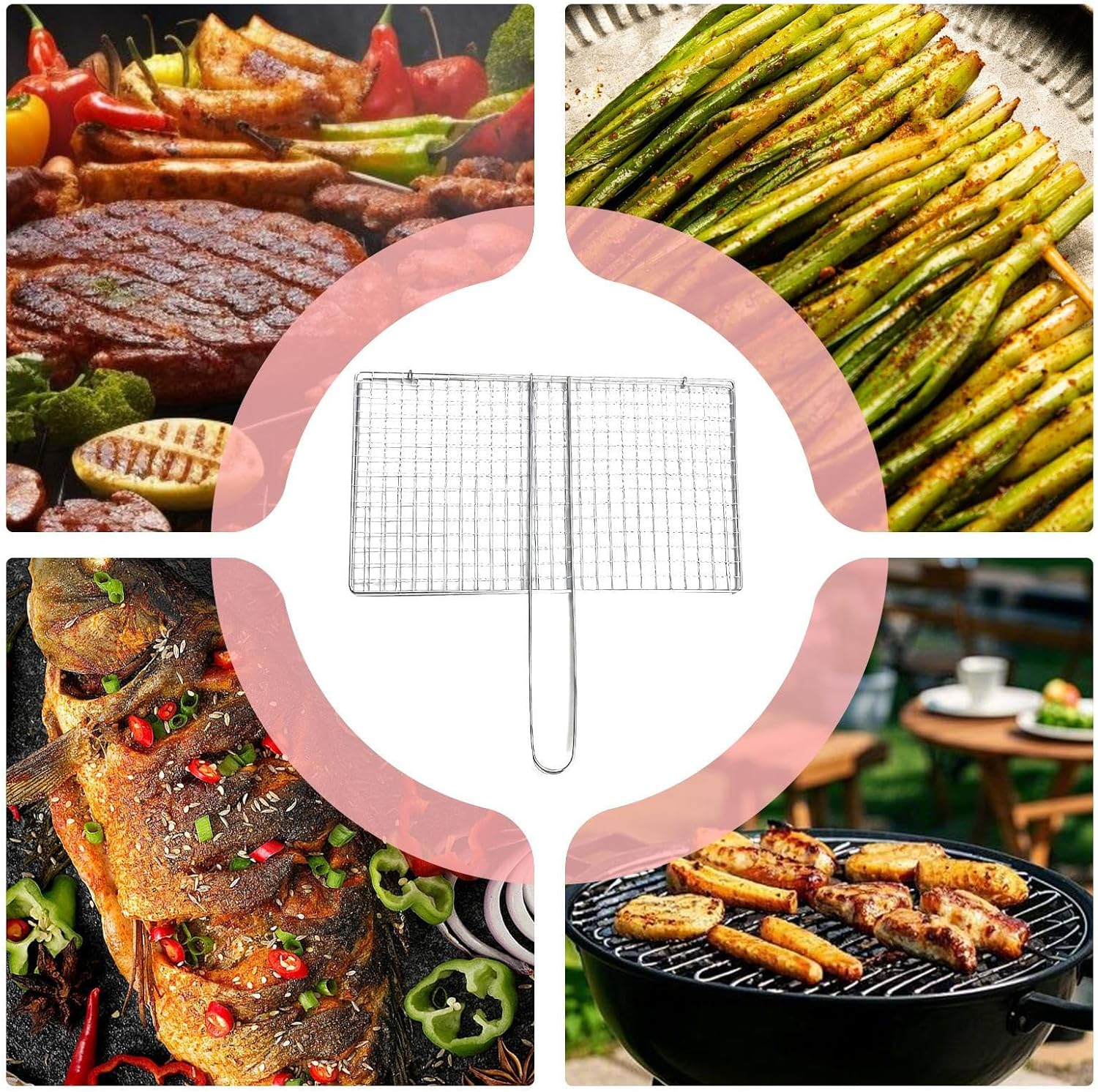 Fish Grill Basket - Stainless Steel BBQ Meat Clamp,Grill Basket for Steak Fish Chicken Meat Veggies Outdoor Camping Fishing Kitchen image number 6