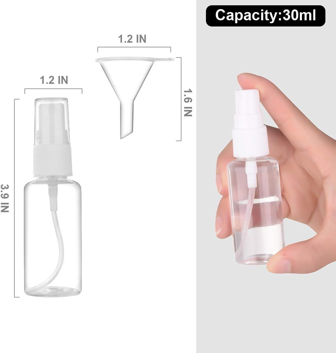 Spray Bottle, 1Oz/30Ml Small Plastic Fine Mist Spray Bottles, Mini Empty Travel Bottles with Funnels and Labels 6 Pack image number 6