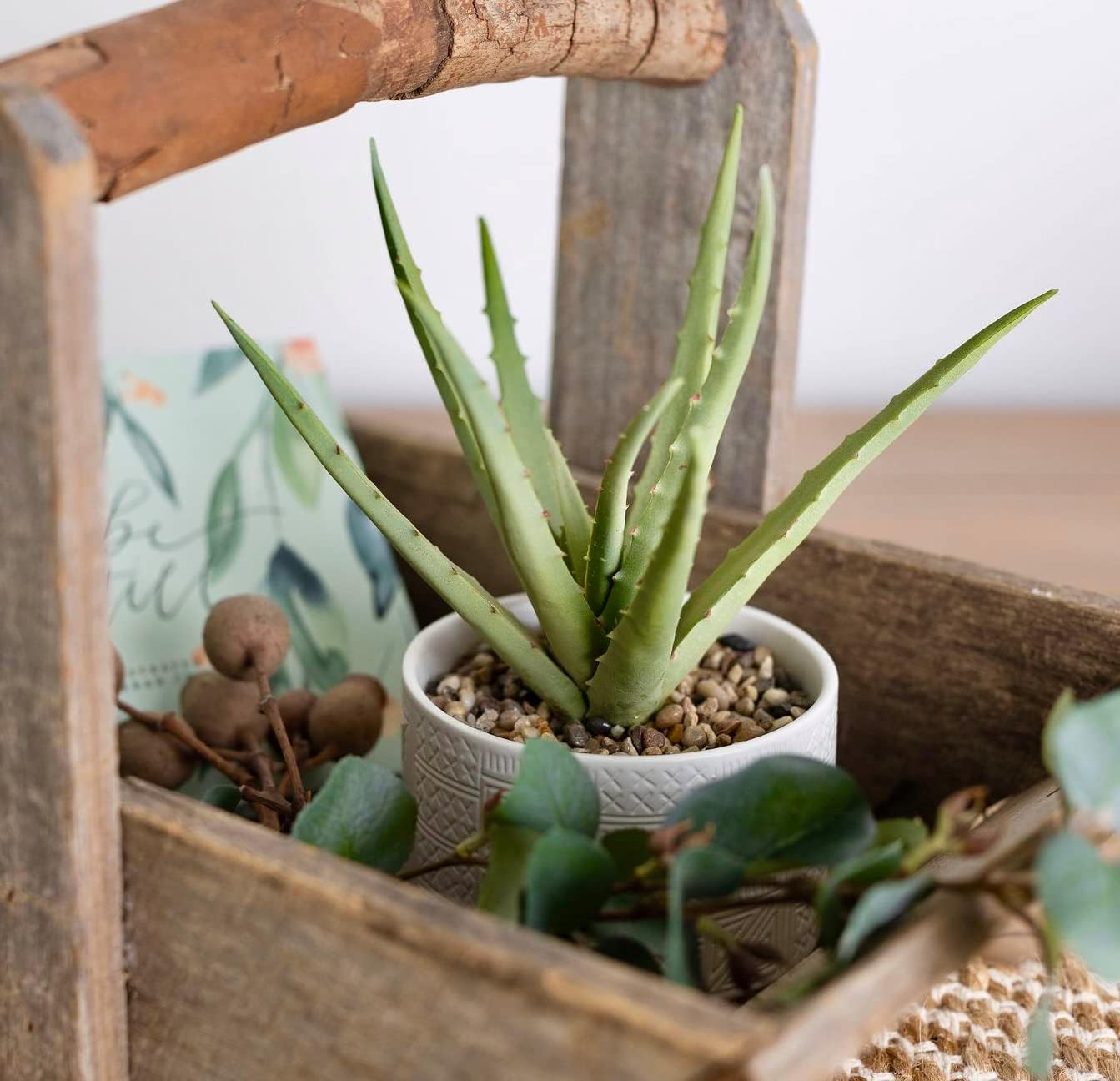 Artificial Plant in White Ceramic Pot | 10" High Faux Agave Plant in White Pot | Fake Plant for Desk Decor | Artificial Agave for Home Decor Indoor | Artificial Succulent for Shelf Decor image number 3