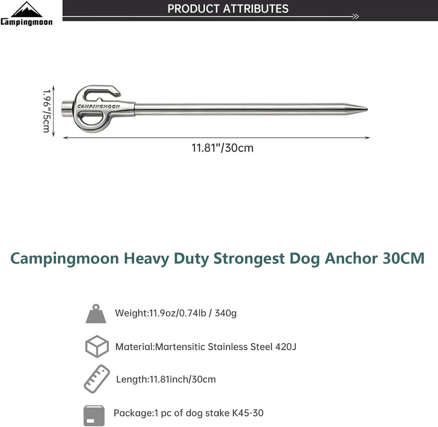 Stainless Steel Dog Tie Out Stake 360&deg; Swivel Heavy Duty Strongest Dog Ground Anchor Spike Camp Nails Camping Accessories for Tie-Out Cable Chain 30CM - 11.8Inch image number 6