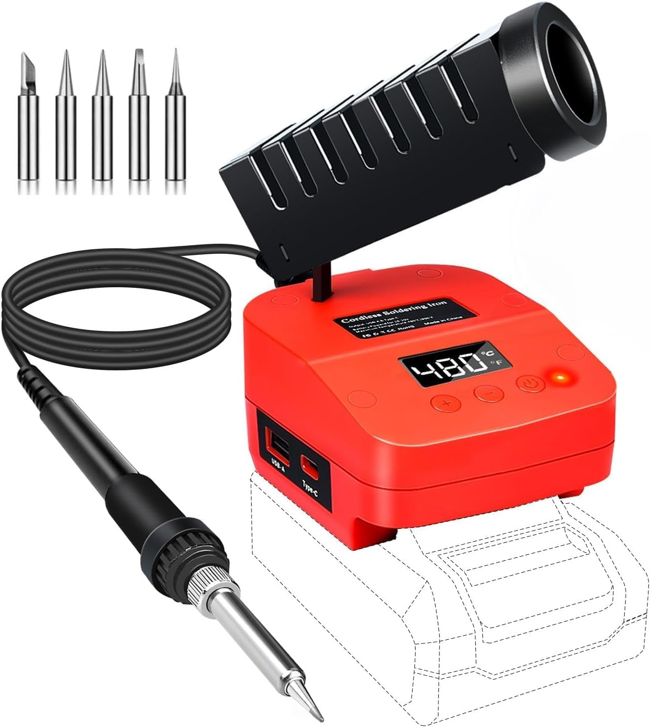 Wireless Soldering Iron for Makita 18 V Battery, Fast Heating, Electric Digital LCD Soldering Station with USB and Type C Charging Ports, Portable Adjustable Soldering Iron Set for DIY Enthusiasts