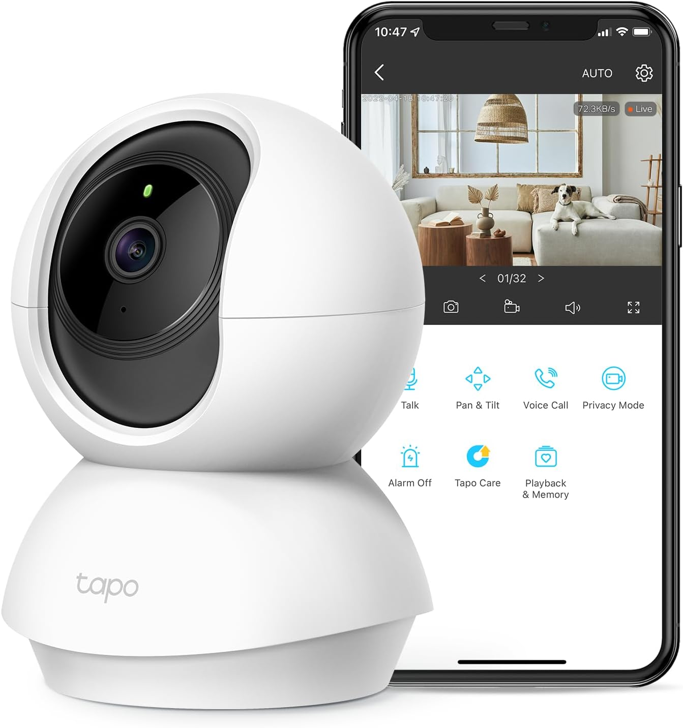 Tp-Link Tapo 2K Pan Tilt Security Camera for Baby Monitor, Dog Camera W/Motion Detection, 2-Way Audio Siren, Night Vision, Cloud &SD Card Storage (Up to 256 GB), Works with Alexa & Google Home (C210)