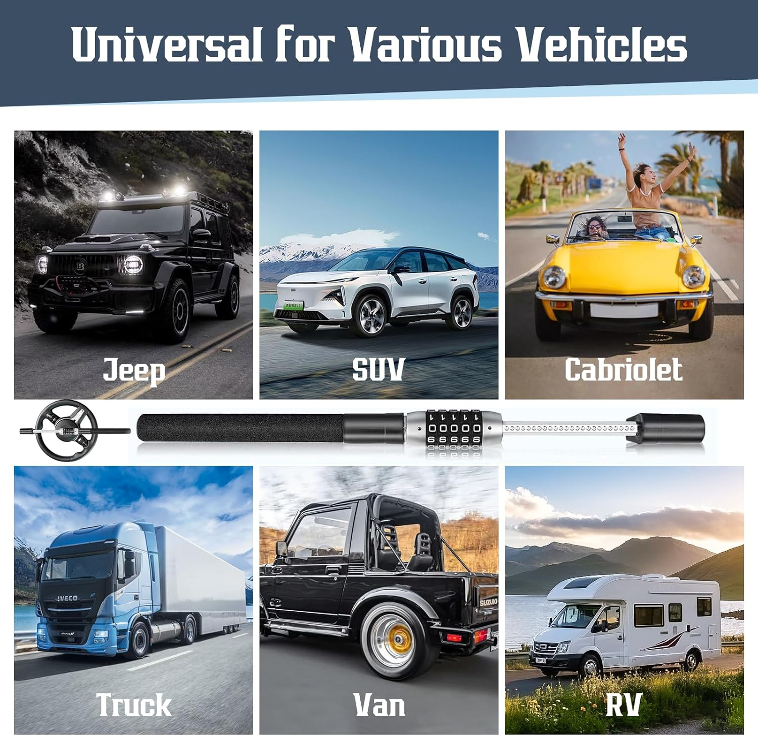 Steering Wheel Lock,Retractable Car Security anti Theft Lock,Heavy Duty Keyless Password Car Device Steering Wheel Lock with Double Hooks Design for Enhanced Vehicle SUV Vans Truck Protection image number 4