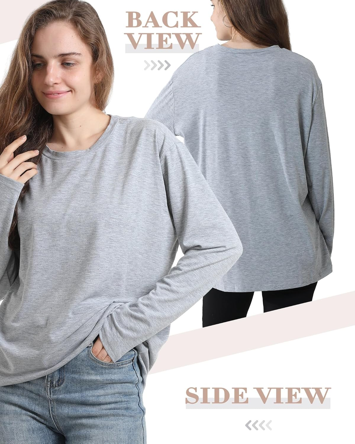 3 Pack Women Oversized T Shirts Long Sleeve Crewneck Tee Basic Tops Y2K Clothes for Fall Winter Casual Workout image number 1