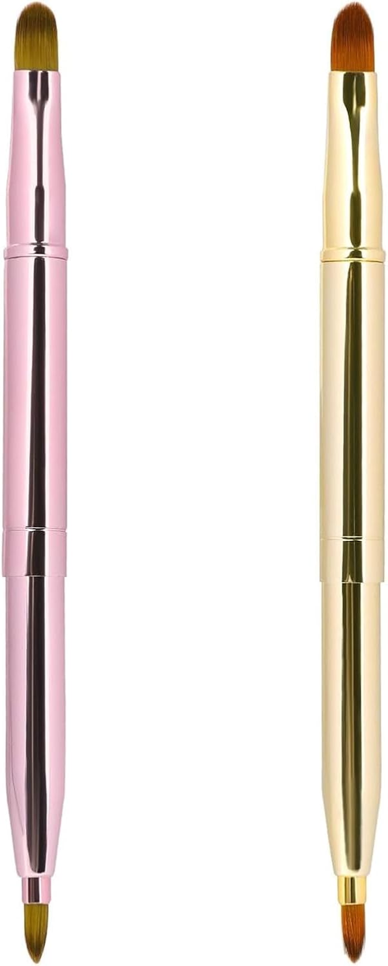 2 Pack Retractable Lip Brush with Cap, Double-Ended Lipstick and Lip Gloss Applicator Brush, Travel-Friendly Makeup Brush for Precise Application