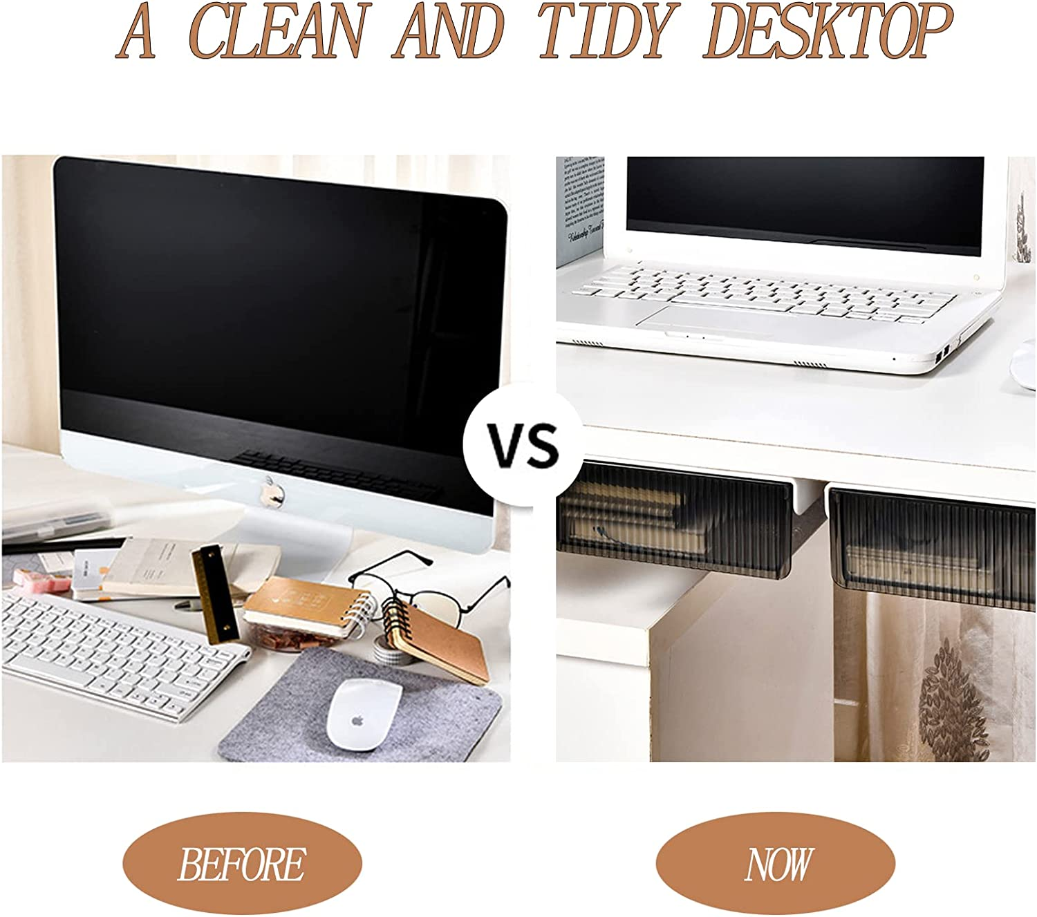 2 Sets Self-Adhesive Slide-Out under Desk Drawer, Hidden Attachable Storage Organizer for Office Home Closet, Clear Plastic Stick-On Drawer for Stationery Supplies (Clear) image number 5