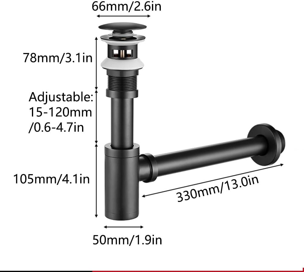 Sink Waste Bottle Trap, Pop up Basin Waste and Bottle Trap Set with 120Mm Extension Tube, Adjustable Drain Tube for Kitchen Bathroom Sinks image number 2