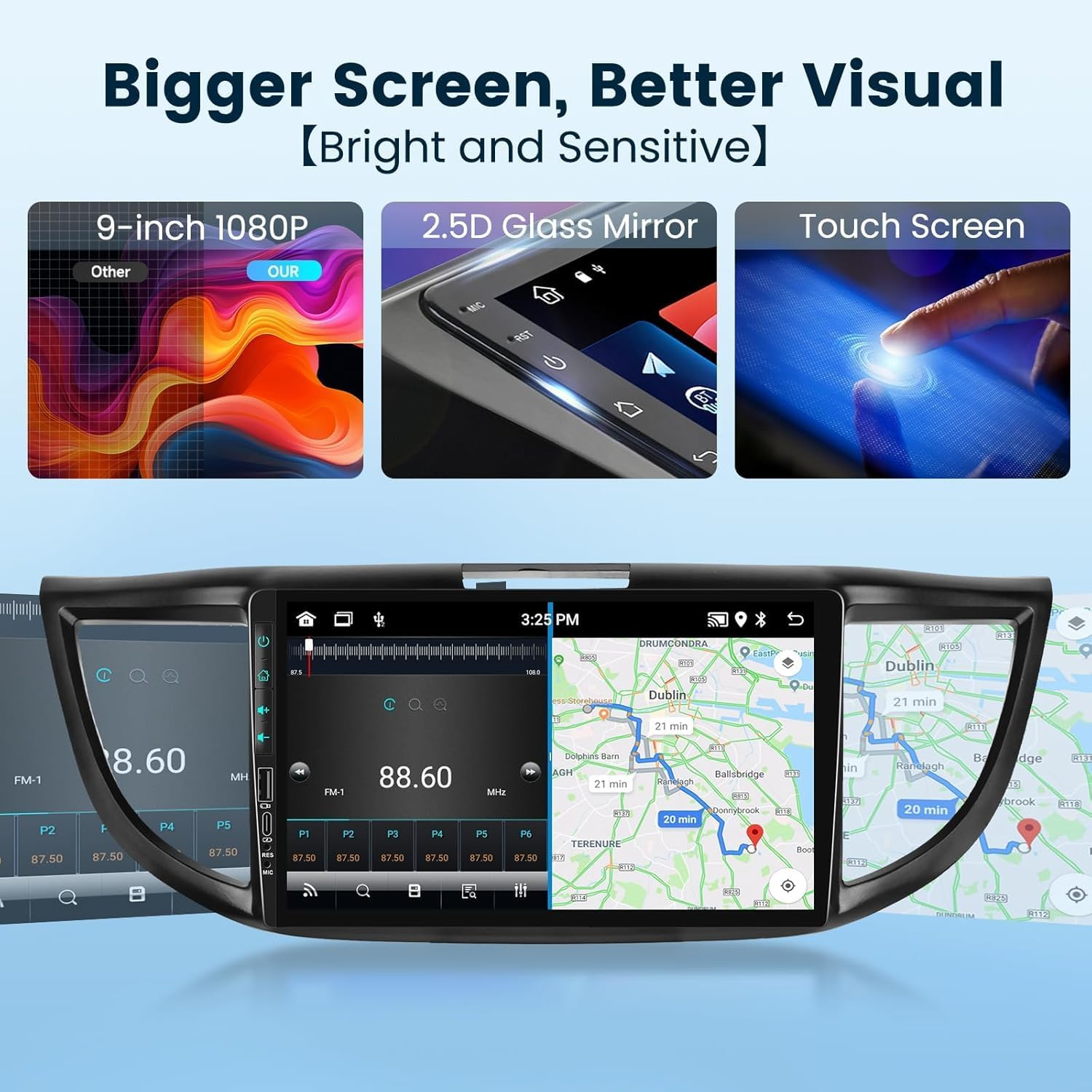 2G+64G Car Radio Stereo for Honda CRV 2012-2016, Wireless Carplay/Android Auto 9 Inch HD Touch Screen Android 13 Head Unit GPS Wifi Bluetooth Type-C/Usb EQ HD Backup Camera image number 4