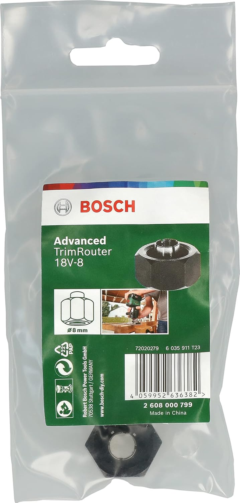 Bosch 1 X Collet with Union Nut 8 Mm (For Bosch Advanced Trimrouter 18V-8, Milling Accessory) image number 5