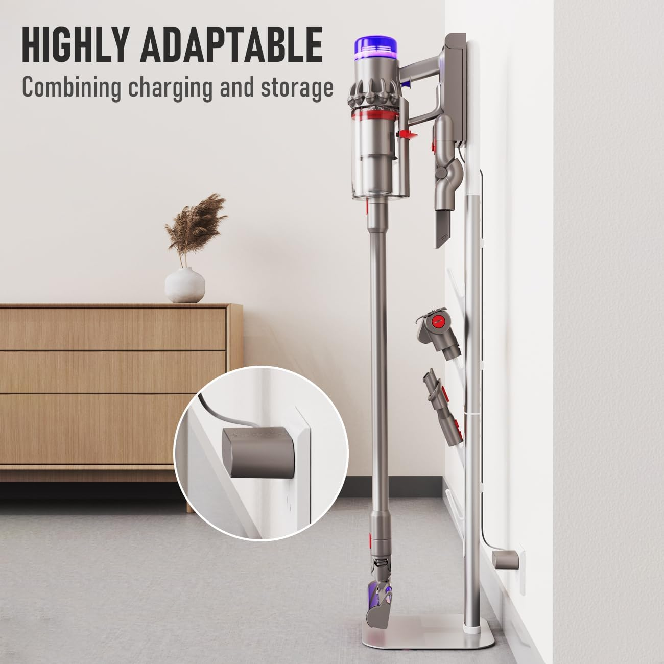 Alpen Vacuum Stand for Dyson G5, Stand-Storage-Holder-Station-Docking, Compatible with Dyson G5 V6 V7 V8 V10 V11 V12 V15 Vacuum Cleaners, with 6-10 Accessories Storage Space image number 3