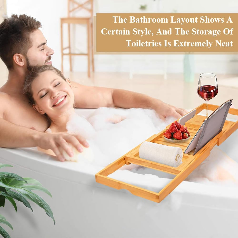 Bamboo Bathtub Tray,Premium Bathtub Tray,Expandable Bath Table,Luxury Bamboo Bath Table,For Spa or Reading Lite Style image number 5