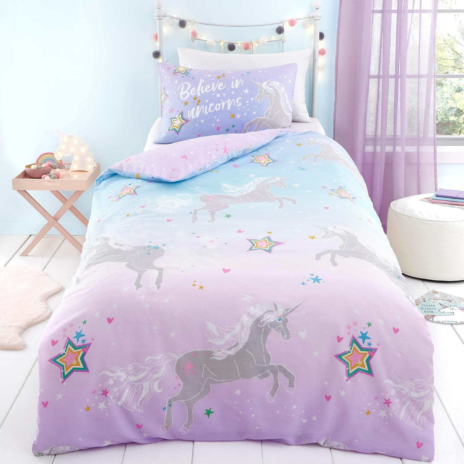 Bedlam Ombre Unicorn Glow in the Dark Duvet Cover Set Double Lilac image number 2