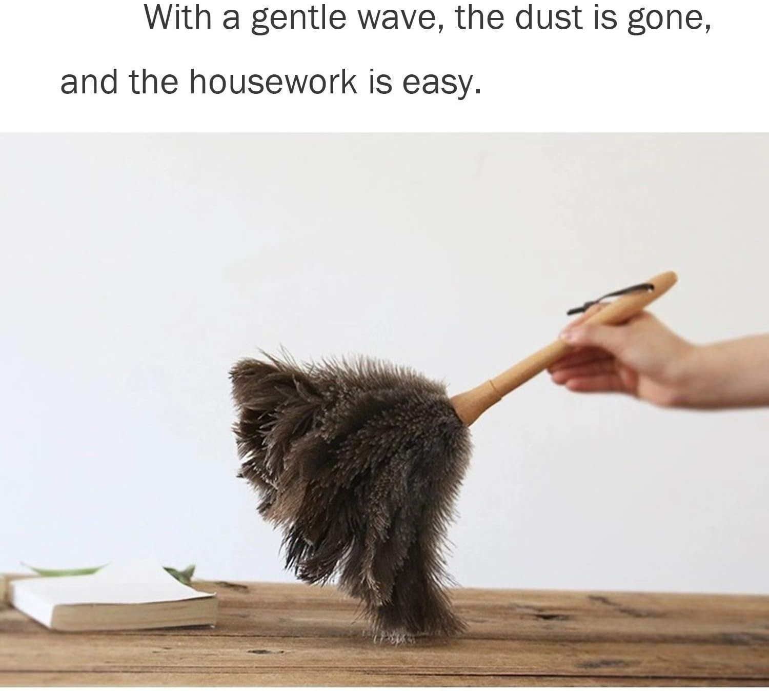 Feather Duster for Home, Feather Duster Fluffy Natural Genuine Ostrich Feathers and Eco-Friendly Reusable Wooden Long Handle Large Ostrich Feather Duster Cleaning for Housewife Brown Length 24" 1Pack - Brown image number 6