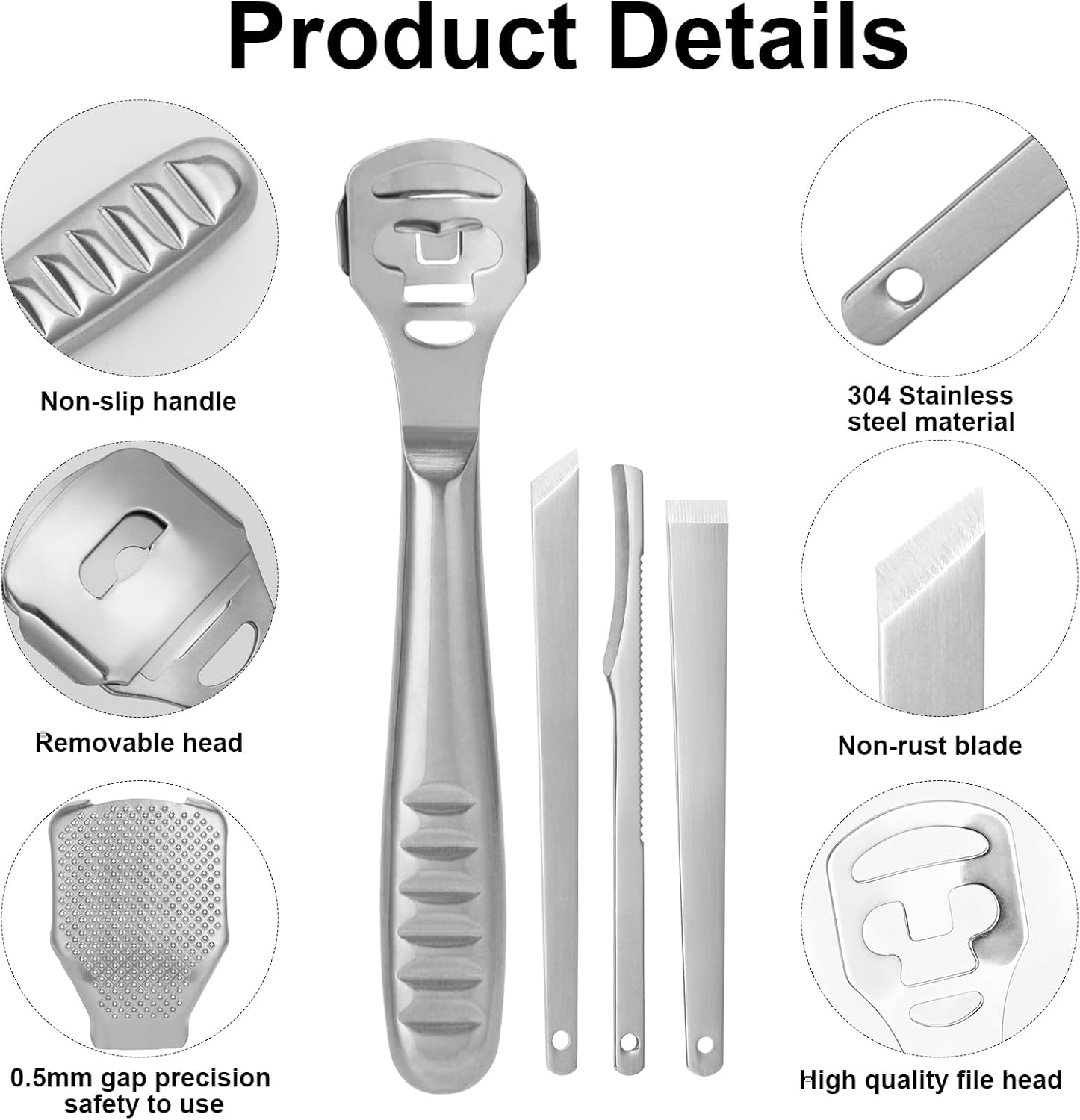 Callus Remover, Foot Scraper, Stainless Steel Callus Planer with 10 Replacement Blades Silver and 3 Foot File Scraper, Callus Removal, Foot Callus Rasp, Pedicure Set, Foot Care for Wet and Dry Feet image number 6