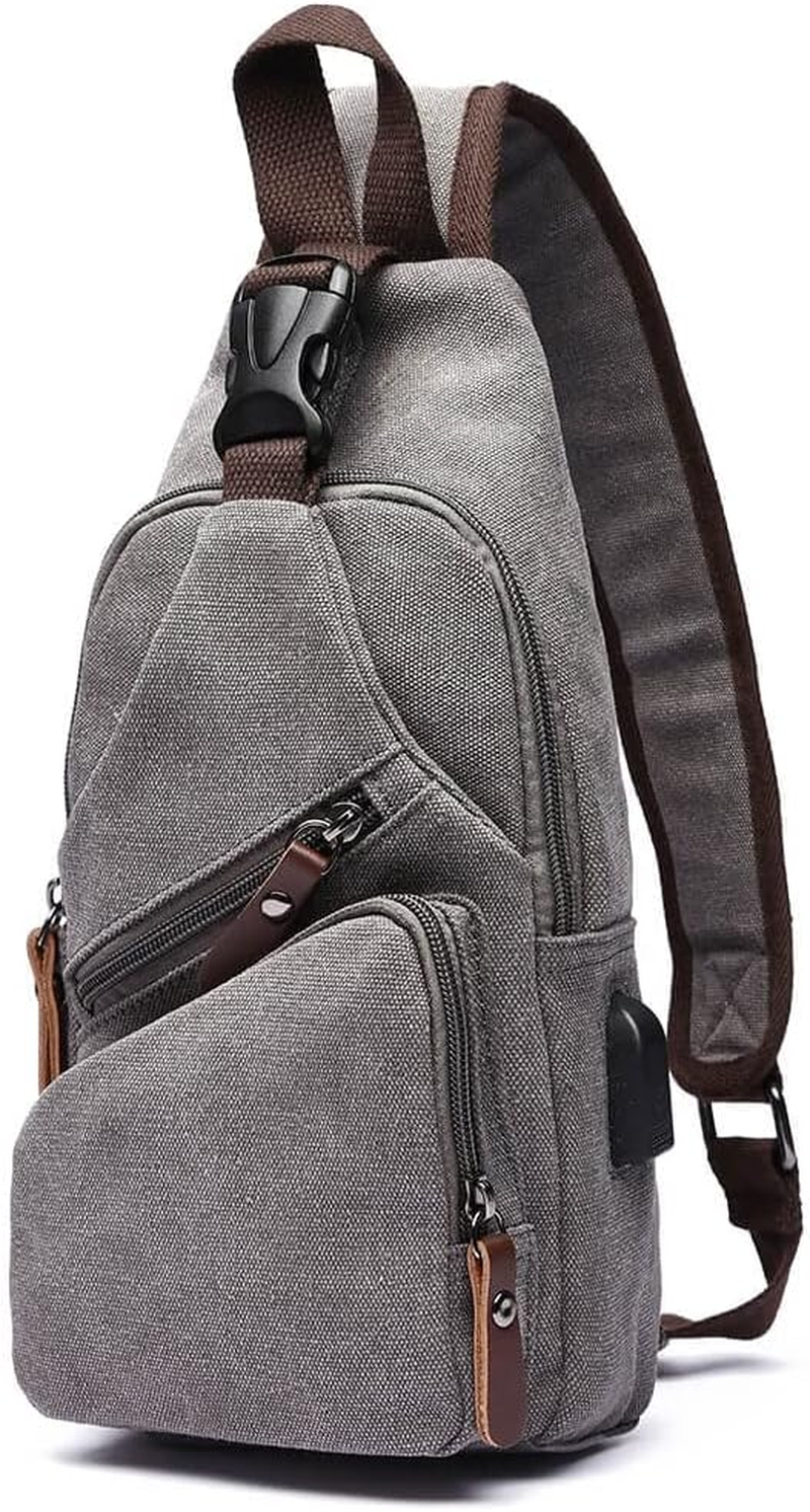 Canvas Sling Bag Crossbody Backpack Shoulder Casual Rucksack for Men Women Outdoor Cycling Hiking Travel Fishing Shopping Trekking