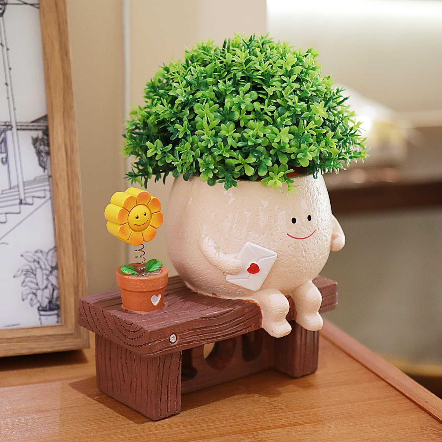 Cute Smiley Face Pot Funny Resin Head Planter Unique Succulent Pots String of Pearls Plant Indoor Outdoor Plants，Ideal Mother'S Day and Christmas image number 2