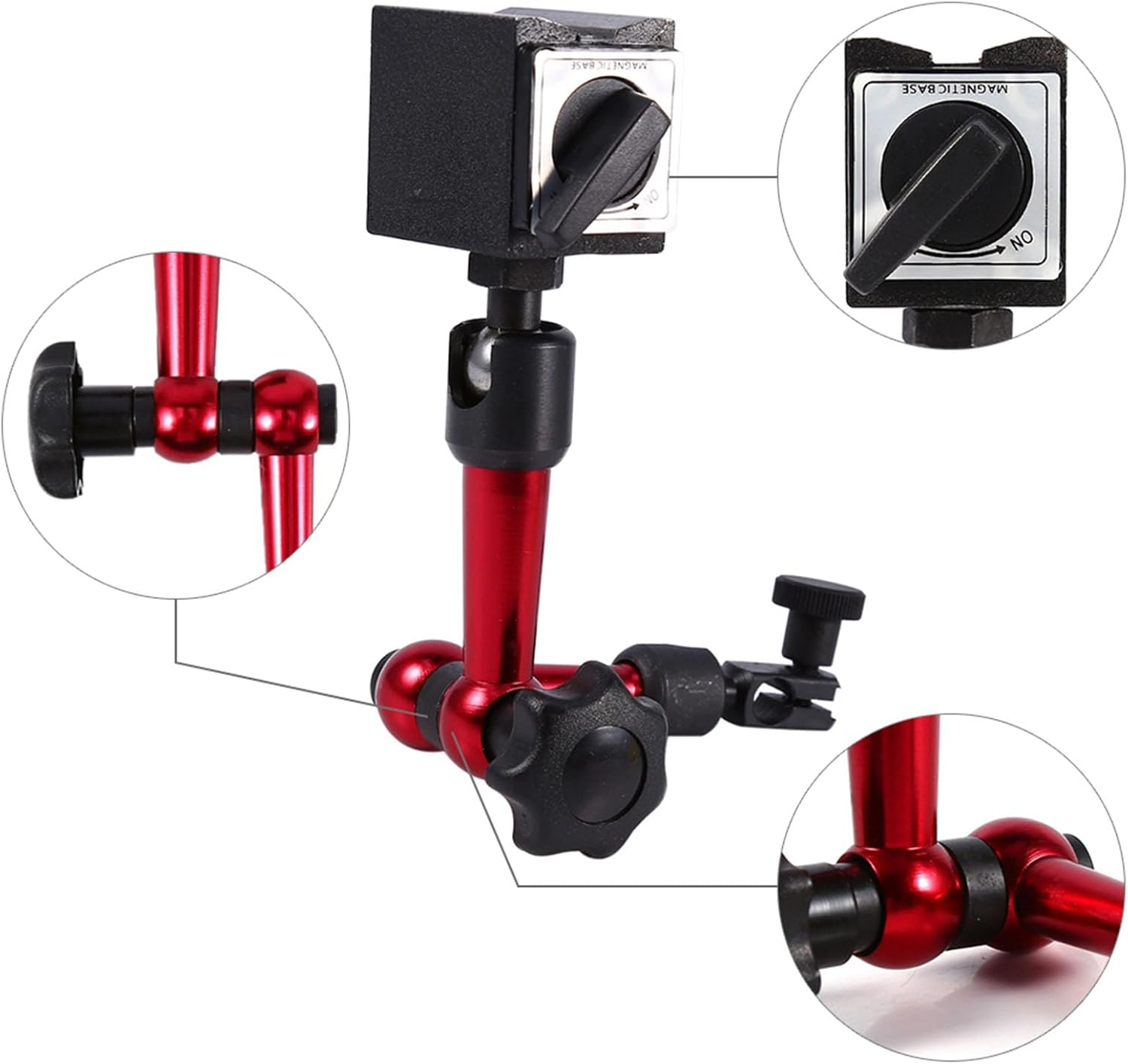 POENVFPO Red Adjustable Magnetic Base Holder with On/Off Switch, Magnetic Base Holder for Digital Dial Indicator, Tool for Holding Test Indicators - Great for Alignment Operations image number 2