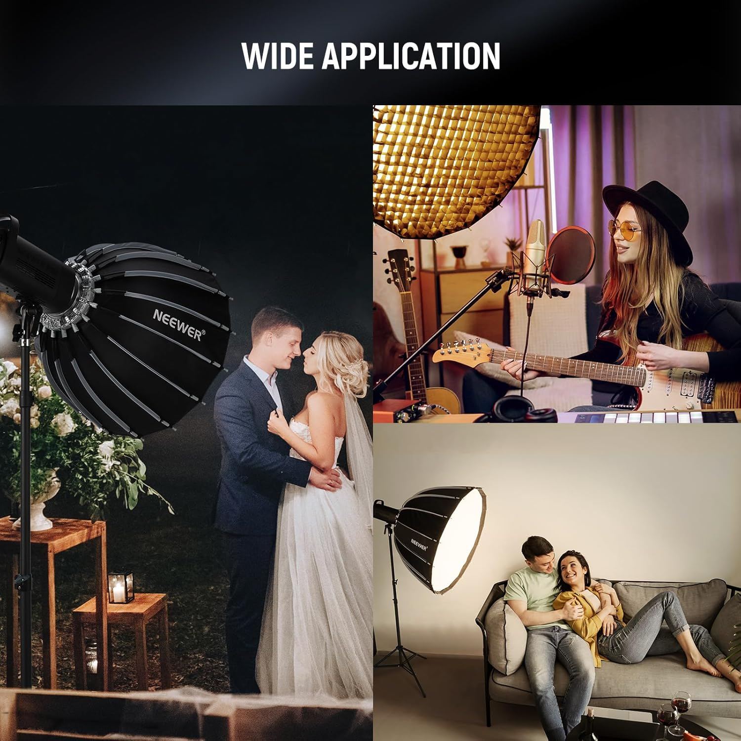 NEEWER 22Inch/55Cm Parabolic Softbox Quick Set up Quick Folding, with Diffusers/Grid/Bag, Compatible with Aputure 60X S 150C 300C NEEWER RGB CB60 MS60B MS60C CB200B and Other Bowens Mount Lights image number 6