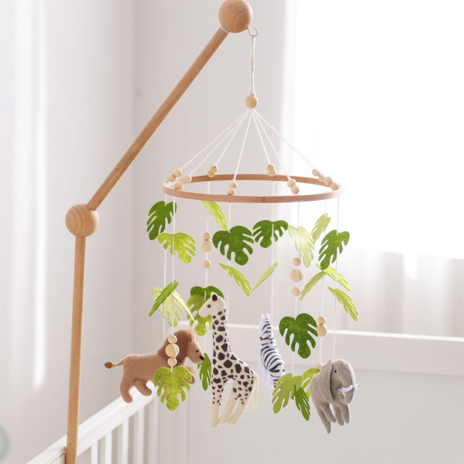 Herfair Baby Bed Mobile Baby Wind Chime Forest Animals, Green Leaves Lion Wood Mobile Baby Nursery Hanging Bed Bell, Baby Bed Pendant Game Mobile Bed Decor (Green Leaves - Lion) image number 6