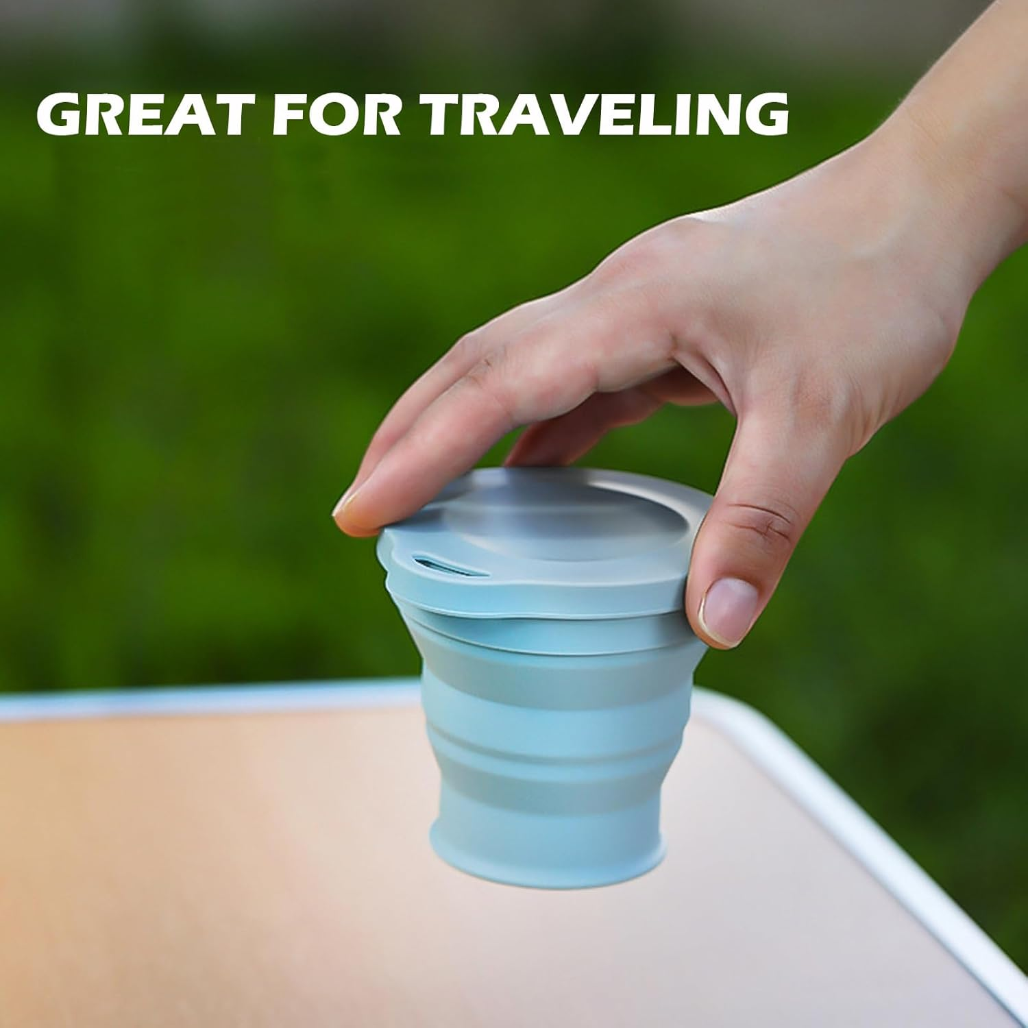 2Pcs Collapsible Cup, Silicone Folding Cup for Travel, Retractable Cup with Lid, Portable Outdoor Folding Cup image number 2