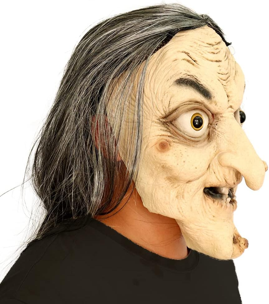 Halloween Novelty Scary Latex Witch Mask Novelty Dressing up for Halloween Party Realistic Old Man Face image number 2