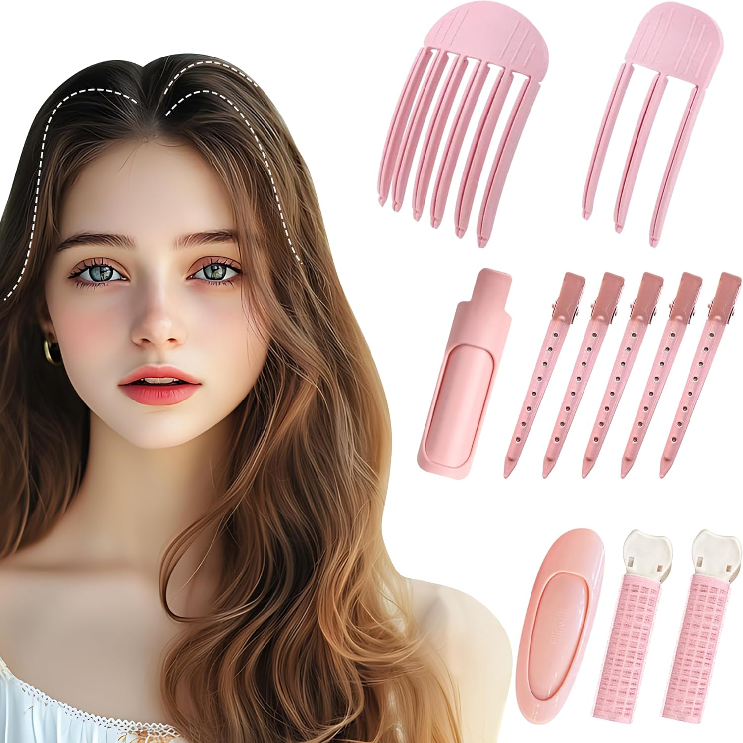 Wood Homing Hair Clips Set - 11 Pieces Easy High Crown Volume Root Clips for Fluffy Bangs, No Crease Volumiser Tool Hair Accessories for Women Girls Natural Puffy Lifting Roots Curly (Pink)