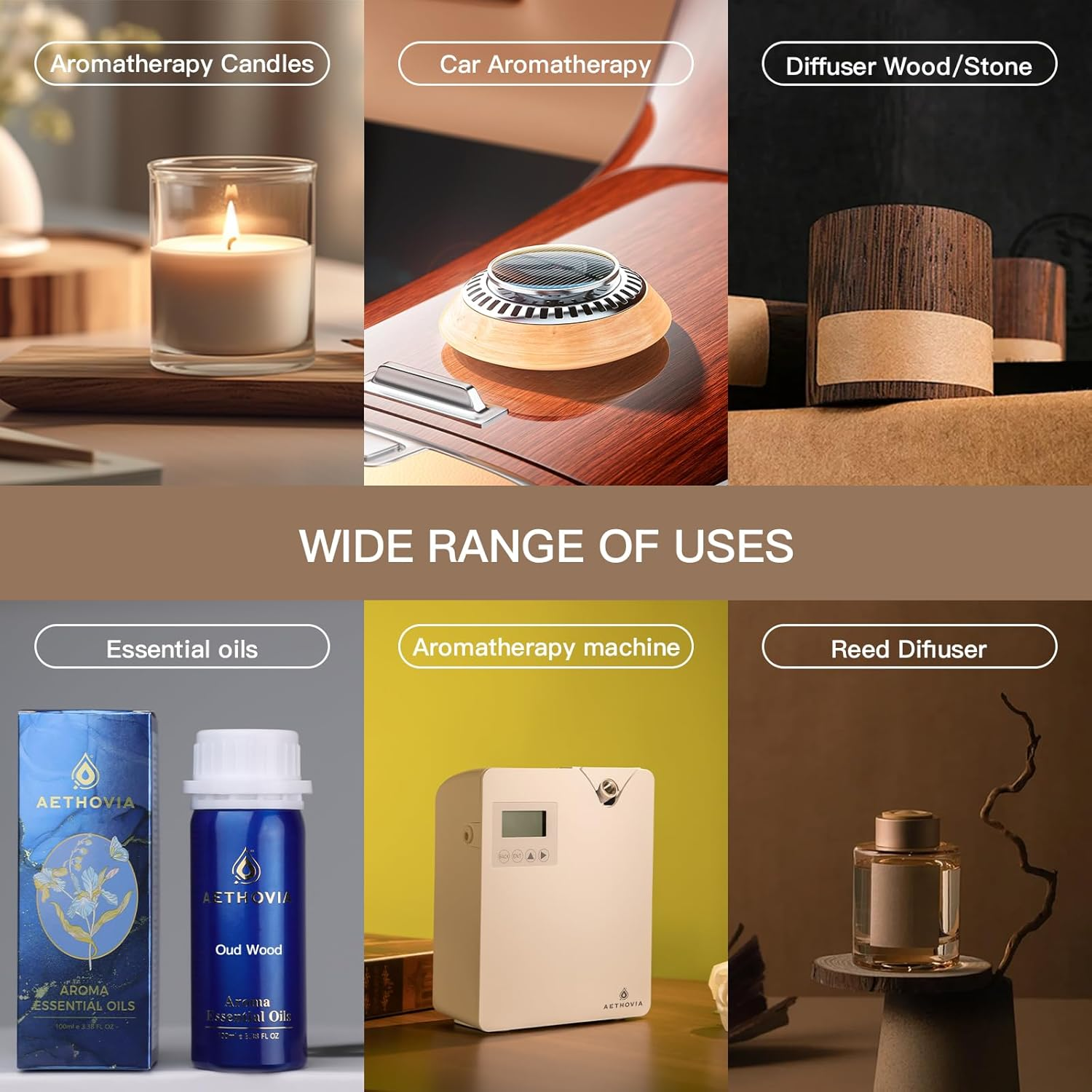 AETHOVIA 3.38 Fl. Oz Oud Wood Diffuser Oil - High Concentration of Natural Essential Oil, Long-Lasting Fragrance for Home Aroma Device, Meditation and Sleep Aid image number 2