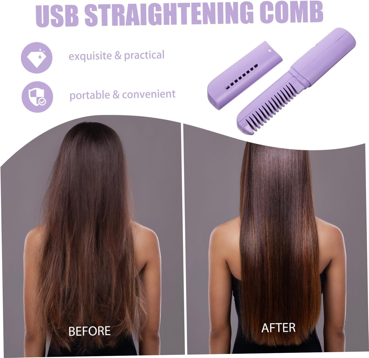 CLISPEED Portable USB Cordless Hair Straightener Brush with Scalp Massage Compact Travel Friendly Heated Comb for Gentle Damage Reducing Hair Styling image number 5