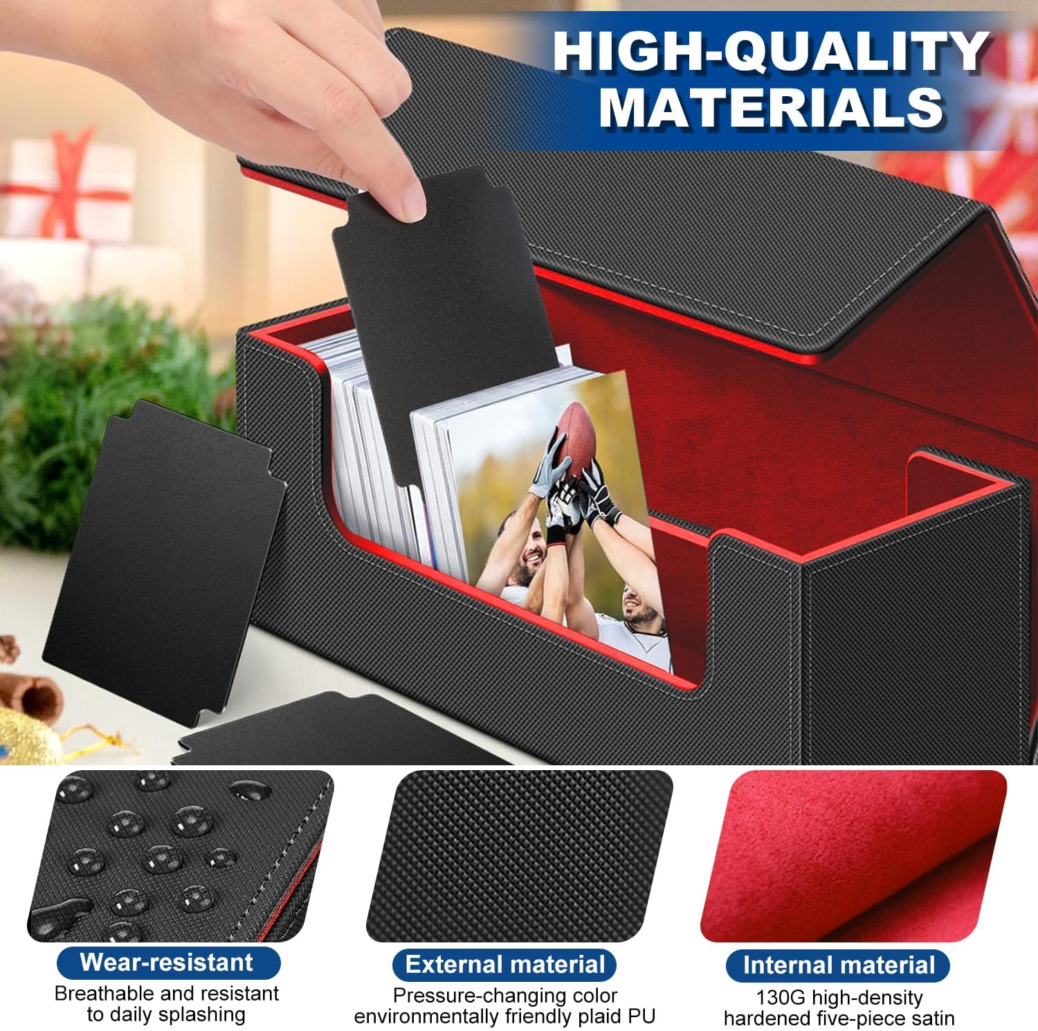 2 Pcs Trading Card Storage Box, Card Deck Case for Trading Cards 100+. Deck Box for Commander Display, PU Leather, Soft Lining, for TCG、 MTG and Sport Cards (Red) image number 1