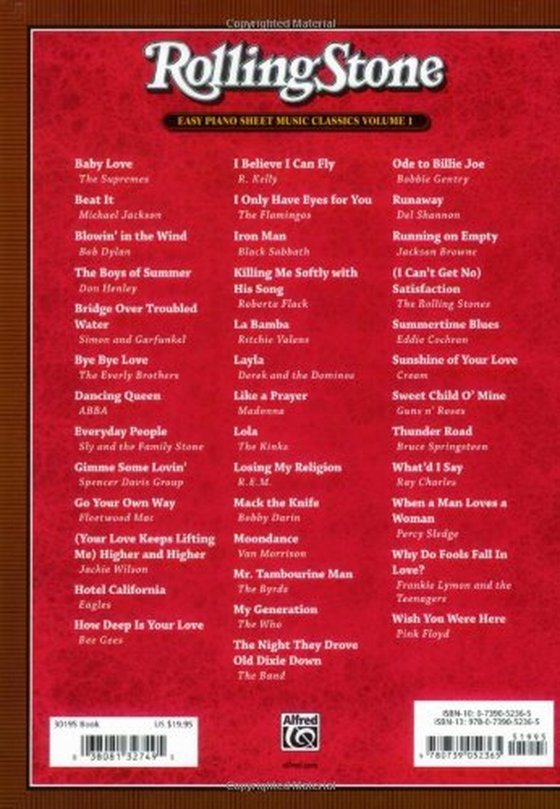 Rolling Stone Easy Piano Sheet Music Classics, Volume 1: 39 Selections from the 500 Greatest Songs of All Time