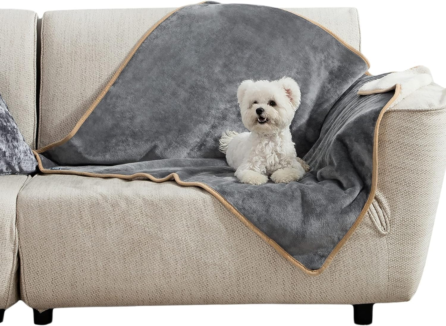 Waterproof Dog Blankets for Medium Dogs - Medium Cat Blanket Washable for Couch Protection, Sherpa Fleece Puppy Blanket, Soft Plush Reversible Throw Furniture Protector (Grey, 76X102Cm)