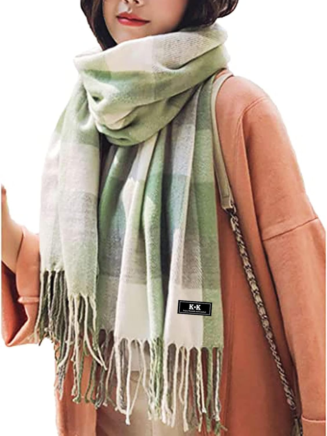 Women Tartan Scarf - Winter Long Scarves Plaid Warm Wraps Wool British Style for Ladies Spinning Tassel Shawl Long Stole image number 4